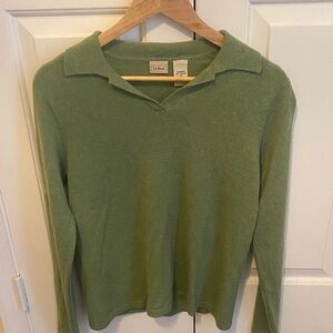 Green Cashmere Relaxed Polo Sweater